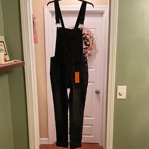 Women's Black Denim Overalls with Adjustable Straps